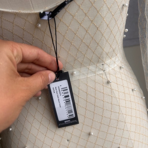 PrettyLittleThing WHITE MESH PEARL DETAIL BEACH DRESS Coverup Festival Sheer - Picture 5 of 6